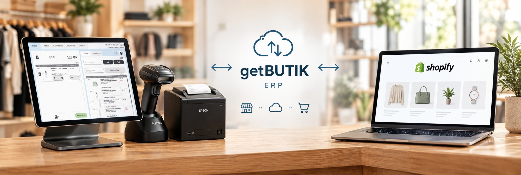getBUTIK Kassensystem im Laden und Shopify-Onlineshop tauschen Artikel und Bestände aus